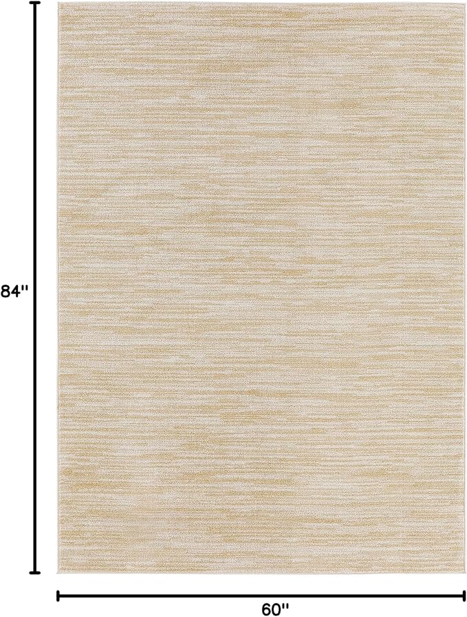 Nourison Essentials Indoor/Outdoor Ivory Gold 5' x 7' Area Rug, Easy Cleaning, Non Shedding, Bed Room, Living Room, Dining Room, Backyard, Deck, Patio (5x7)