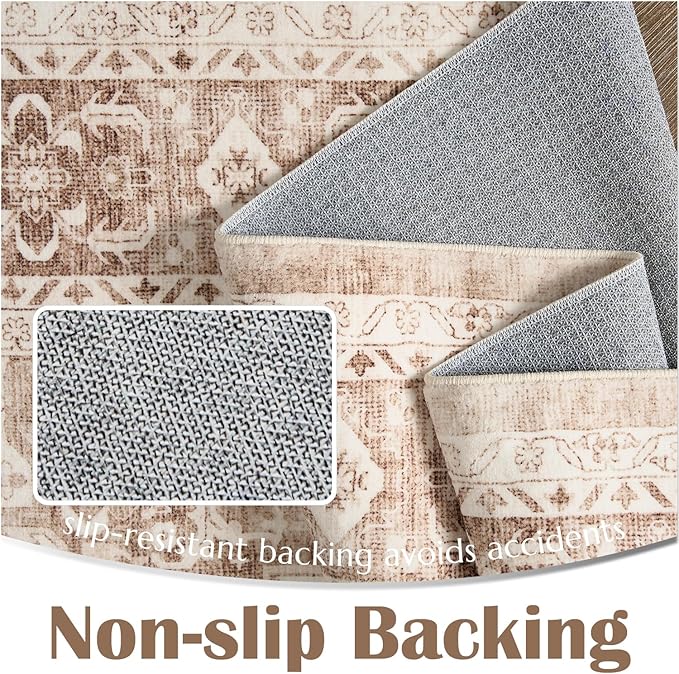 jinchan Washable Area Rug 2x3 Ultra-Thin Soft Vintage Entryway Indoor Doormat Low Pile Non Slip Distressed Carpet Floral Medallion Small Rug for Bathroom Bedroom Laundry Room Taupe Multi