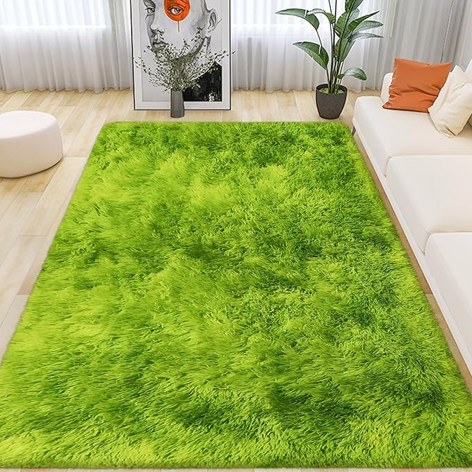 Tie Dyed Grass Green Rug 4x6 ft,Soft Plush Furry Shag Area Rugs Fluffy Fuzzy Carpet,for Bedroom Living Room Indoor Floor Rug Kids Girls Boys Home Decor Aesthetic,Dorm Nursery