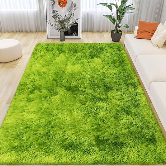 Tie Dyed Grass Green Rug 4x6 ft,Soft Plush Furry Shag Area Rugs Fluffy Fuzzy Carpet,for Bedroom Living Room Indoor Floor Rug Kids Girls Boys Home Decor Aesthetic,Dorm Nursery