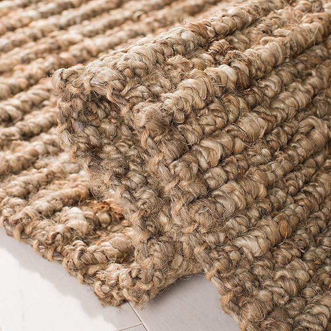 SAFAVIEH Natural Fiber Collection Runner Rug - 2'6" x 20', Natural & Grey, Handmade Chunky Textured Jute 0.75-inch Thick, Ideal for High Traffic Areas in Living Room, Bedroom (NF447M)