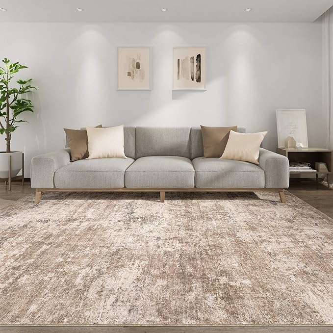 Washable Rug 8x10 Area Rugs for Living Room: Modern Abstract Neutral Soft Large Carpet for Bedroom Dining Room Under Kitchen Table Home Office Decor - Brown