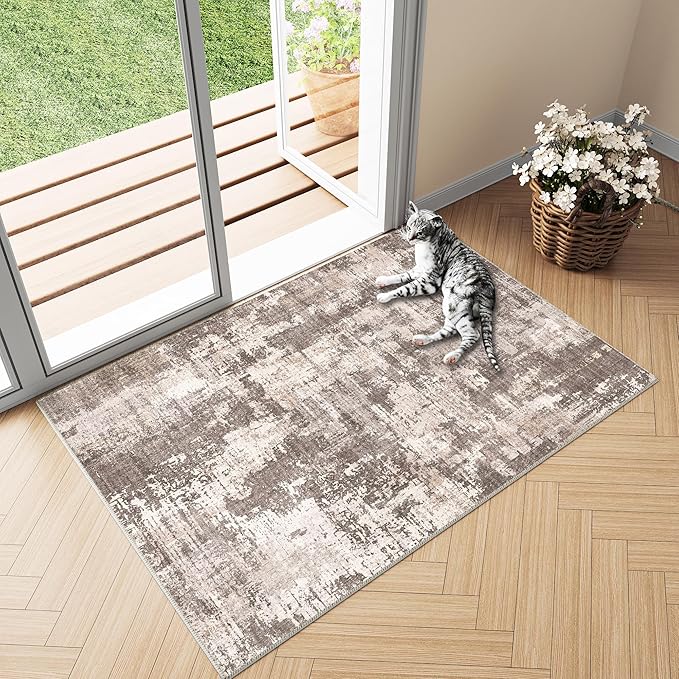 2x3 Entryway Rug Machine Washable Area Rug Small Rugs Grey Entrance Door Mat Indoor Rugs Abstract Low Pile Carpet Kitchen Bedroom Office Non Slip