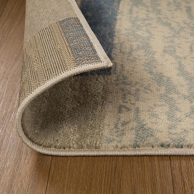 Superior Indoor Area Rug, Jute Backed, Modern Geometric Patchwork Floor Decor for Bedroom, Office, Living Room, Entryway, Hardwood Floors, Rockwood Collection, 8' x 10', Midnight Navy