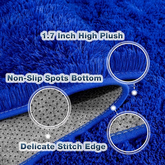 6x9 Fluffy Fuzzy Area Rug for Living Room Bedroom, Ultra Soft Large Living Room Rugs, Non Slip Thick Shag Rug for Dorm, Kids Girls Boys Rug for Home Decor Aesthetic, Bright Blue