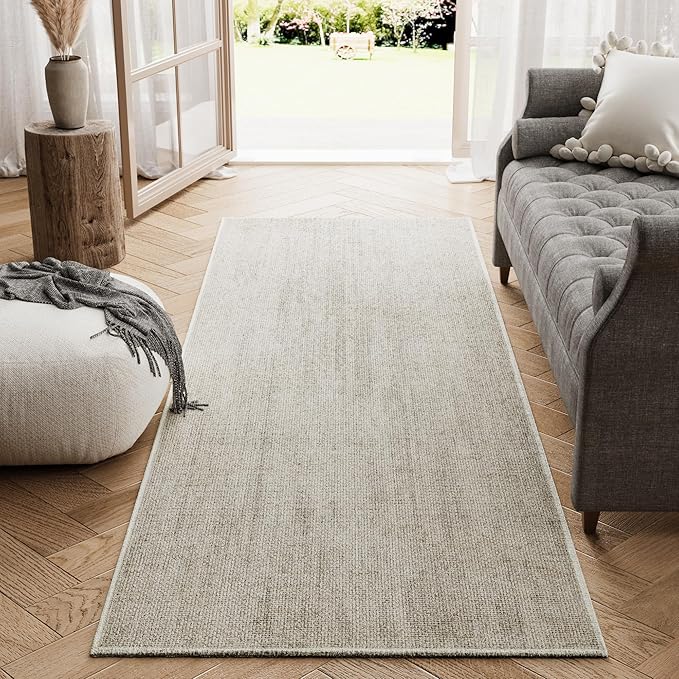 jinchan Modern Runner Rug 2x6 Washable Hallway Rug Grid Runner Indoor Floor Cover Geometric Contemporary Non Slip Soft Carpet for Kitchen Bedroom Laundry Room Home Office Taupe