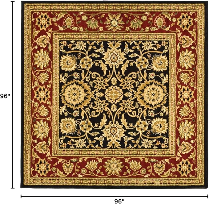 SAFAVIEH Lyndhurst Collection 8' Square Black / Red LNH212G Traditional Oriental Non-Shedding Living Room Bedroom Dining Home Office Area Rug