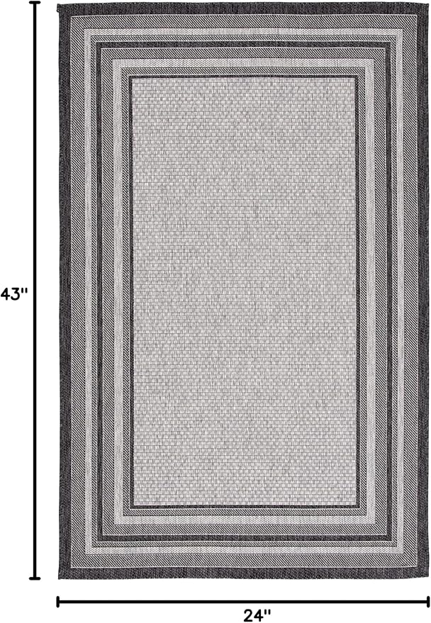 SAFAVIEH Courtyard Collection 2' x 3'7' Light Grey/Black CY8475 Indoor/ Outdoor Patio Backyard Mudroom Accent Rug