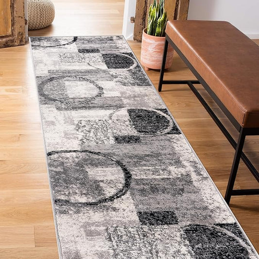 Rugshop Contemporary Abstract Circle Design Soft Runner Rug 2' x 10' Cream