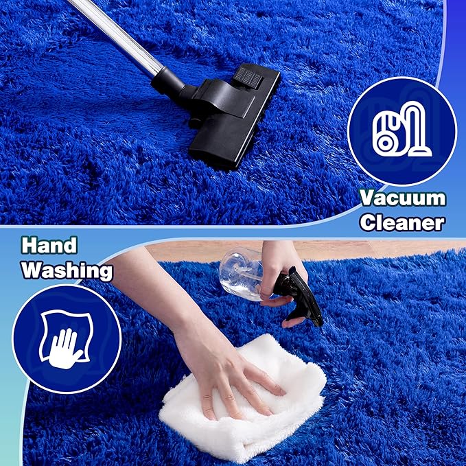 6x9 Fluffy Fuzzy Area Rug for Living Room Bedroom, Ultra Soft Large Living Room Rugs, Non Slip Thick Shag Rug for Dorm, Kids Girls Boys Rug for Home Decor Aesthetic, Bright Blue