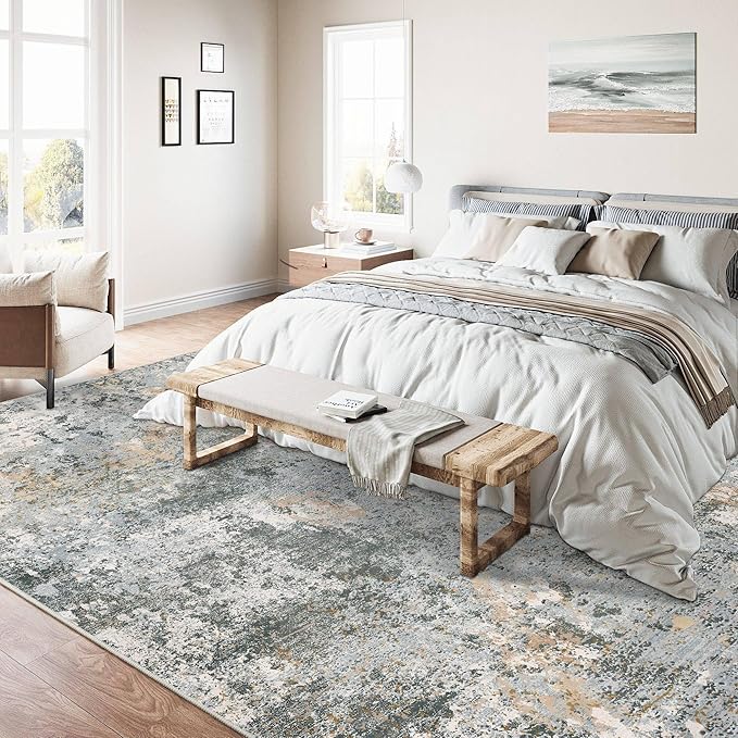 5x7 Rugs Machine Washable Green Hallway Area Rug Indoor Accent Rug Abstract Low Pile Carpet Distressed Throw Aesthetic Rug Bedroom Living Room Office Dining Room Kitchen Laundry Room Non Slip