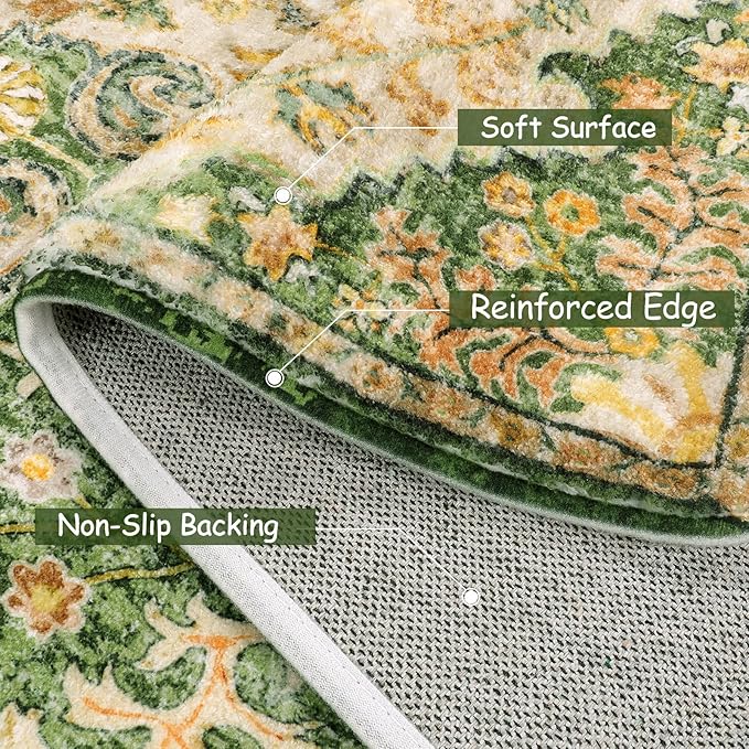 Lahome Bohemian 2x6 Washable Hallway Runner Rug, Kitchen Runner Rugs Non Skid Washable, Floral Medallion Soft Bathroom Carpet Runners for Laundry Room Bedroom Foyer Entryway, Yellow/Green/Multi