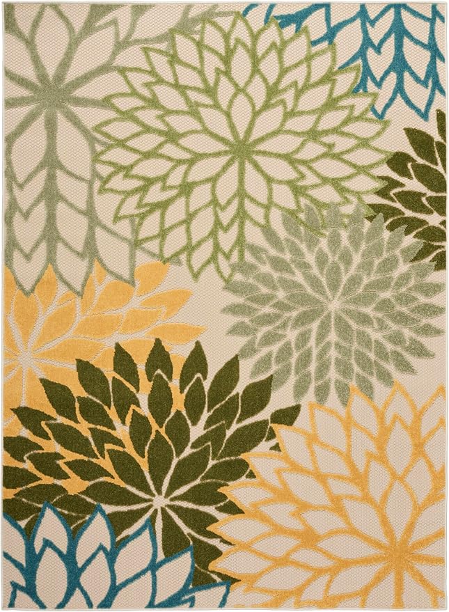 Nourison Aloha Tropical Indoor/Outdoor Green Multicolor 6' x 9' Area Rug, Easy Cleaning, Non Shedding, Bed Room, Living Room, Dining Room, Backyard, Deck, Patio (6x9)