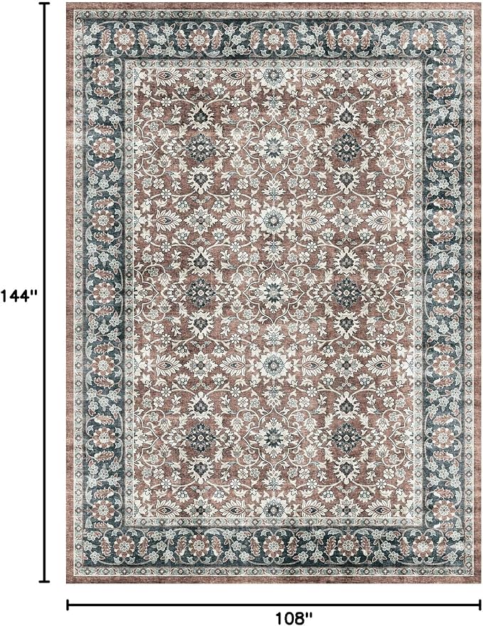Large Area Rugs 9x12 Living Room Burnt Orange, Living Room Stain Resistant Carpet Vintage Rugs for Bedroom with Non Slip Backing,Indoor Floor Accent Rugs for Home Office