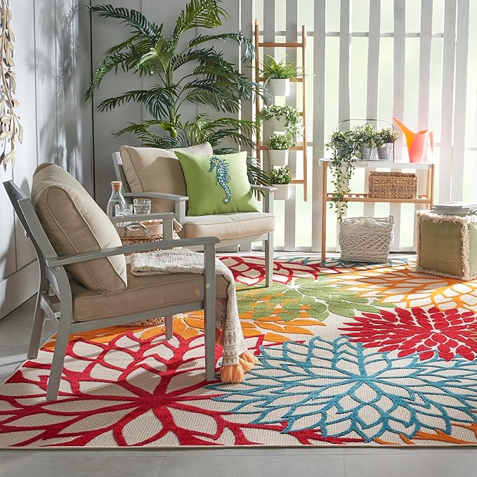 Nourison Aloha 7' x 10' Fabric Indoor/Outdoor Rug in Green/Multi-Color