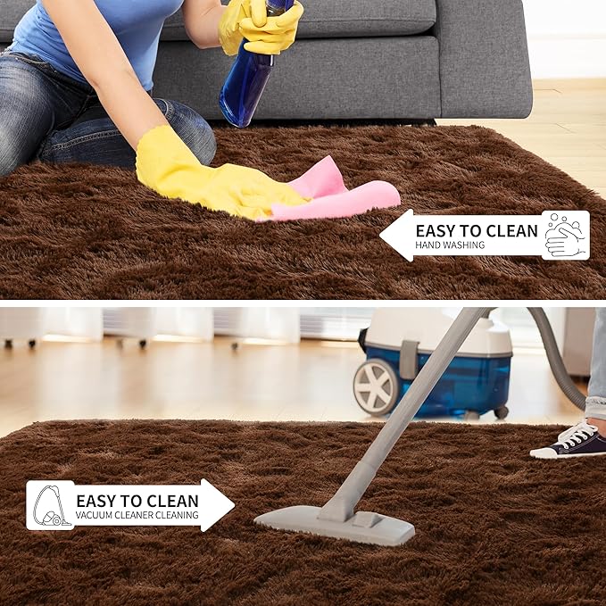 Tepook Super Soft Fluffy Rugs for Living Room, Shag 6x9 Area Rugs for Bedroom, Modern Shaggy Rug Fuzzy Carpets for Kids, Plush Indoor Nursery Home Decor Rug with Non-Slip Bottom, Brown