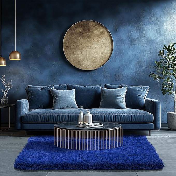 Zentavio Blue Rug Boys Rugs for Bedroom 4x6 Dark Blue Carpet Nursery Aesthetic Kids Playroom Navy Area Rugs for Teen Home Decor Fluffy Shag Bedside Floor Living Room Carpet
