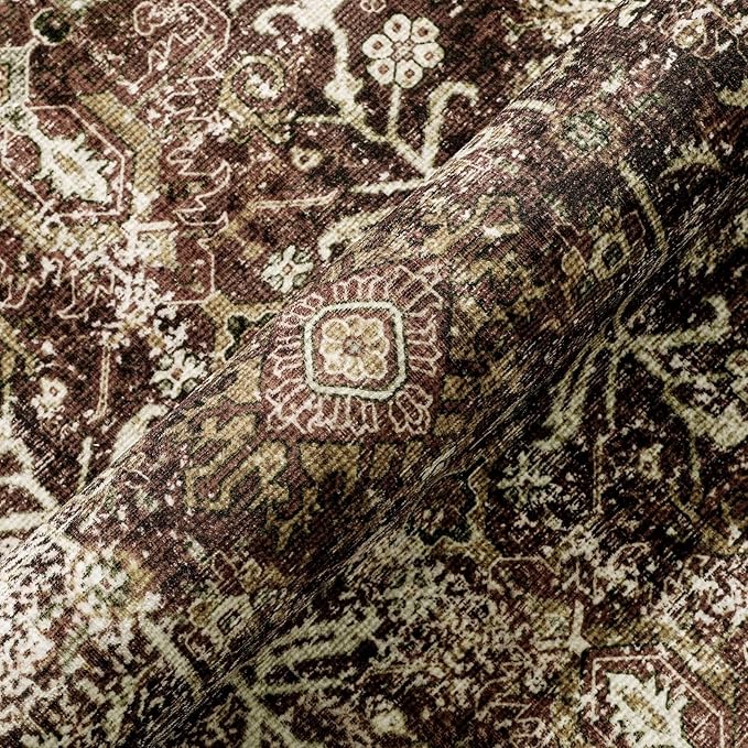 Vintage Area Rug 4x6 Rust Red Entryway Office Washable Carpet Non Slip Bedroom Indoor Living Room Door Mat Low Pile Traditional Distressed Retro Accent Rug for Dining Room Bathroom Kitchen