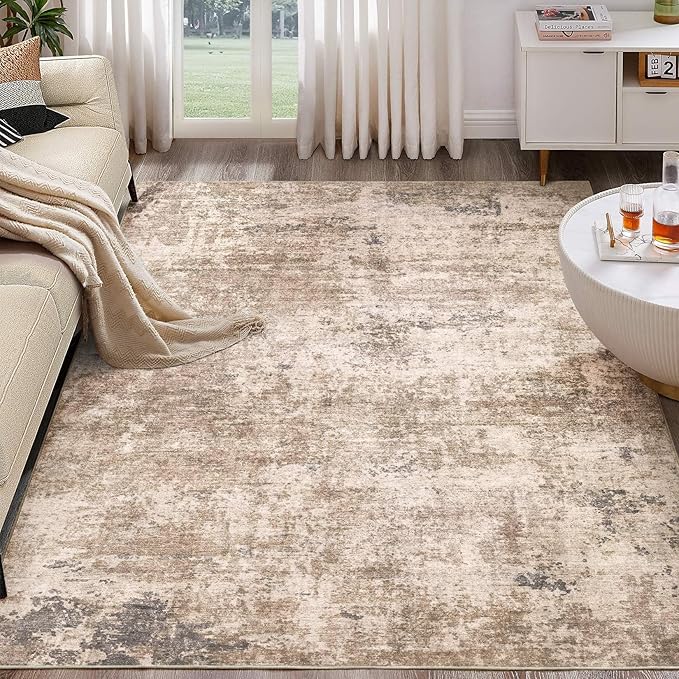 Washable Rug 8x10 Area Rugs for Living Room: Modern Abstract Neutral Soft Large Carpet for Bedroom Dining Room Under Kitchen Table Home Office Decor - Brown