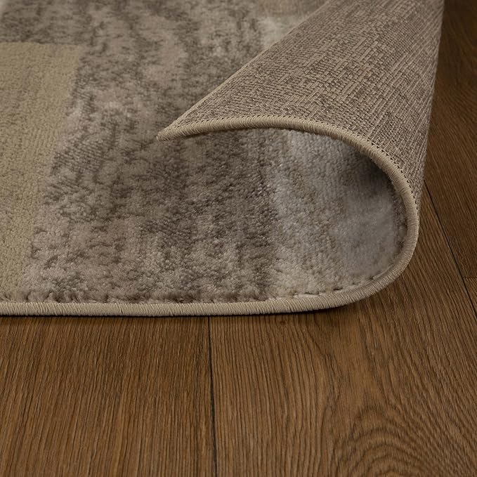 Superior Indoor Area Rug, Jute Backed, Modern Geometric Patchwork Floor Decor for Bedroom, Office, Living Room, Entryway, Hardwood Floors, Rockwood Collection, 8' x 10', Beige