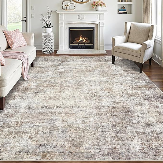 Area Rugs for Living Room: 6x9 Washable Neutral Abstract Rug for Bedroom Large Soft Modern Dining Room Rugs Indoor Floor Low Pile Carpet for Home Office Nursery - Brown Grey