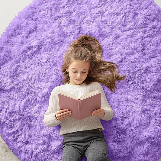 OLANLY Purple Round Rugs for Bedroom - Machine Washable, 5x5 Feet Circle Area Rugs for Living Room, Soft and Fluffy Shaggy Carpet for Teen Girls and Boys, Dorms, Nursery Rooms, Home Decor Aesthetic