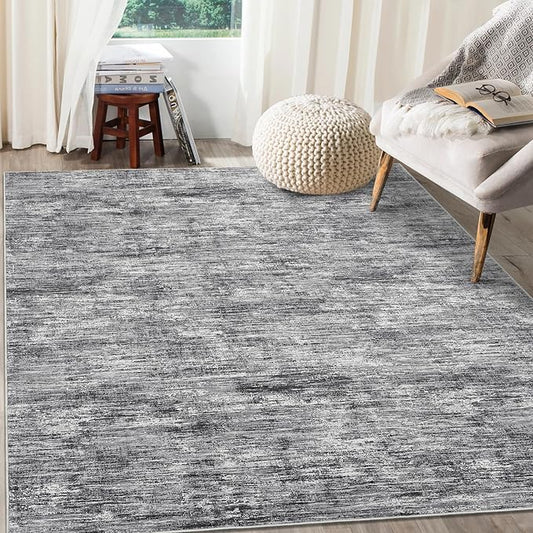 Bedroom Area Rug 4x6 Modern Abstract Area Rug Stain Resistant Living Room Rug Contemporary Dining Room Rug Non-Slip Solid Rug Aesthetic Accent Floor Carpet for Kitchen Office, Ivory/Grey