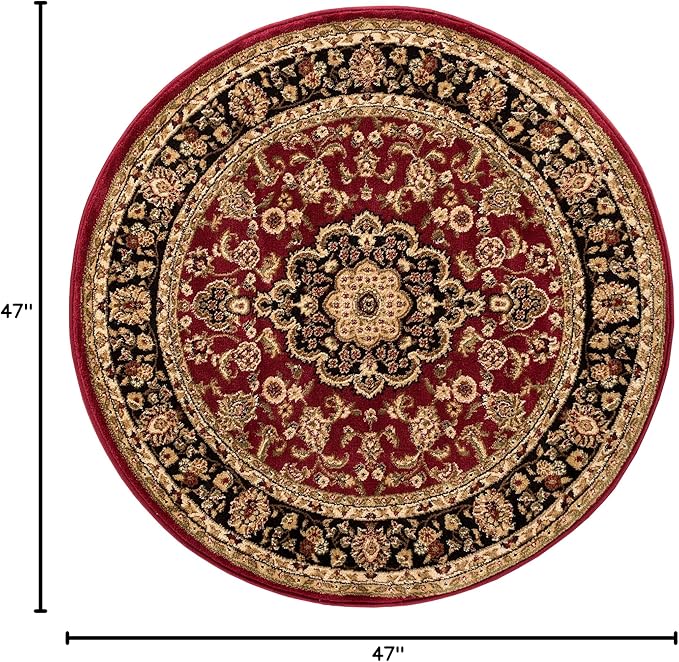 Well Woven Barclay Collection Medallion Kashan Red 4 ft Round Rug - for Entryways, Small Bedrooms, Living Rooms