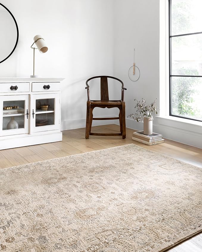 Loloi II Teagan Collection TEA-03 Ivory/Sand 3'-4" x 5'-7", .25" Thick, Accent Rug, Soft, Durable, Neutral, Woven, Low Pile, Non-Shedding, Easy Clean, Living Room Rug