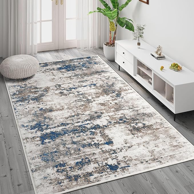 3x5 Abstract Washable Area Rug, Doormat Rugs, Non Pile, Tear and Stain Resistance, Non-Slip, Hand Woven Style Thin Entryway Rug Throw Rug for High Traffic Entrance Bedside- Multi