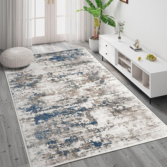 3x5 Abstract Washable Area Rug, Doormat Rugs, Non Pile, Tear and Stain Resistance, Non-Slip, Hand Woven Style Thin Entryway Rug Throw Rug for High Traffic Entrance Bedside- Multi