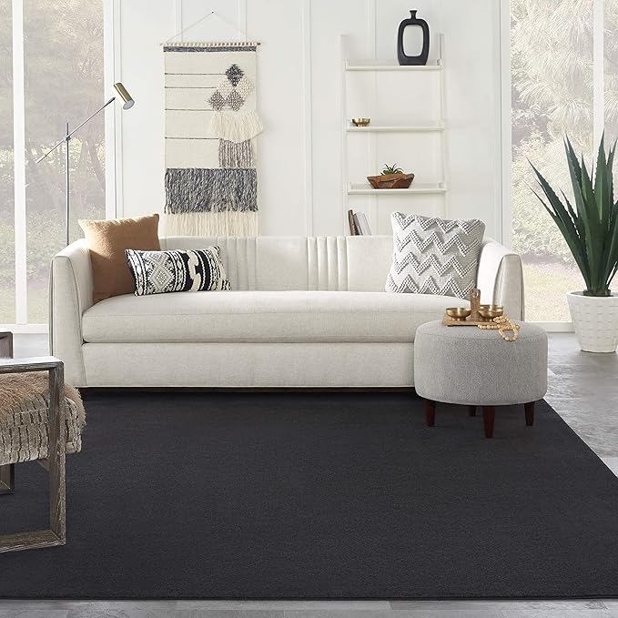Nourison Essentials Indoor/Outdoor Black 8' x 10' Area Rug, Easy Cleaning, Non Shedding, Bed Room, Living Room, Dining Room, Backyard, Deck, Patio (8x10)