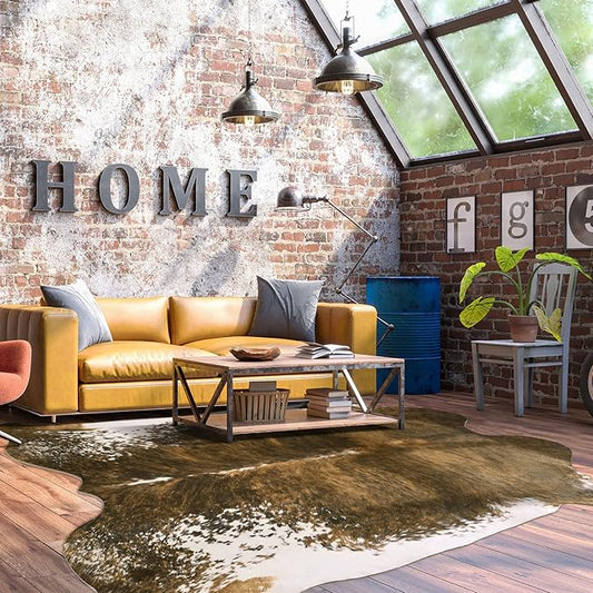 BENRON Faux Cowhide Rug Large, Western Cow Hide Rugs for Living Room Bedroom Home Decor, Non Slip Cute Rug with Irregular Animal Skins and Hides, Olive Green, 7.8 x 9.5ft