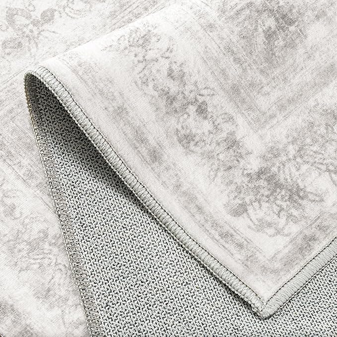Washable Rug 6x9 Area Rug for Living Room Light Gray Vintage Boho Medallion Large Grey Distressed Retro Carpet Non Slip Indoor Low Pile Small Soft Bedroom Dining Room Home Office