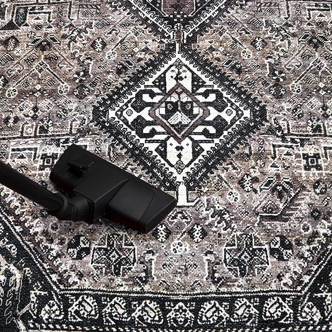 Keen Home Design Machine Washable Area Rugs with Non-Slip Backing, Ideal for Hallway, Living Room, Bedroom, Kitchen and Laundry Room, Vintage Moroccan and Low Pile Rug - (2'6'' x 10'), Black