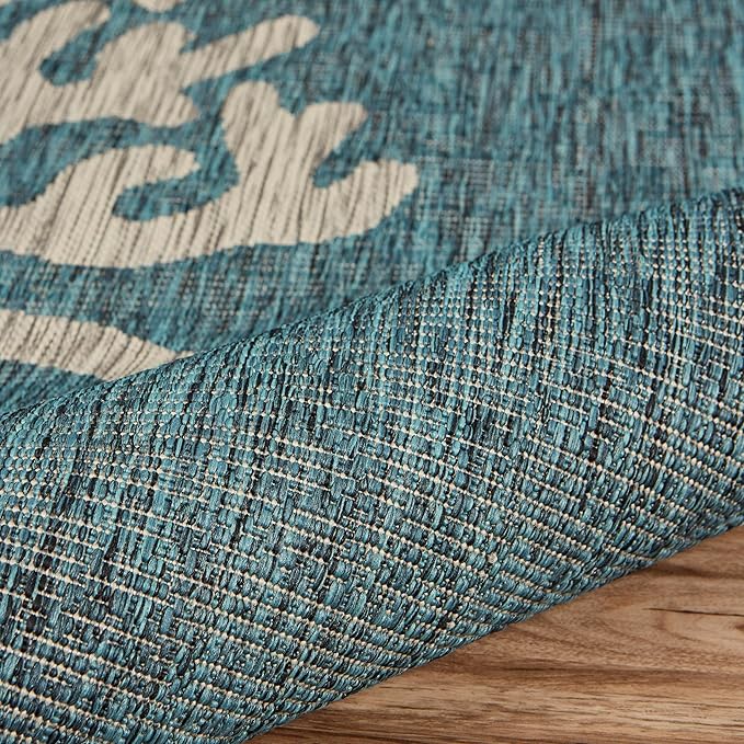 LR Home 5 x 7 Indoor/Outdoor Area Rug for Home Decor | Coastal Reef carpet for living room, bedroom, playroom, patio, garden | Modern farmhouse rug | Blue/Gray
