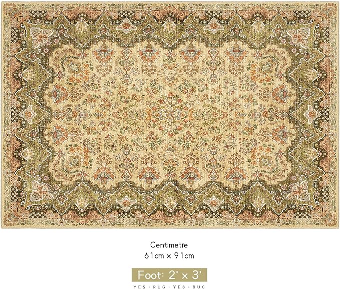 Small Rug 2x3 Green Boho Rugs for Entryway, Vintage Washable Area Rug for Bathroom Kitchen Bedroom, Non Slip Soft Accent Distressed Floor Throw Carpet