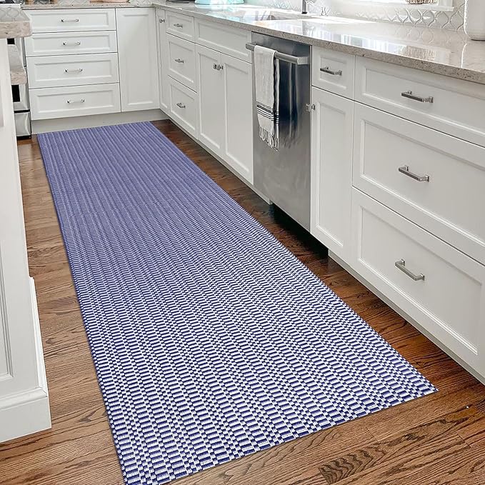 KOZYFLY Washable Runner Rug 2x8 ft Hallway Kitchen Runner Rugs with Rubber Backing Bobo Navy and White Entryway Runner Indoor, Carpet Runners for Hallway Kitchen Entryway Bedroom, Navy/White