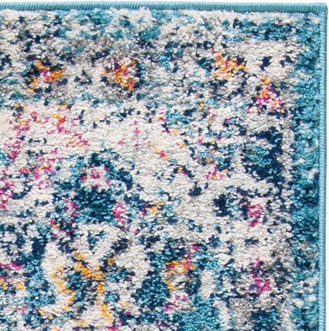 SAFAVIEH Madison Collection Runner Rug - 2'3" x 18', Navy & Teal, Boho Chic Distressed Design, Non-Shedding & Easy Care, Ideal for High Traffic Areas in Living Room, Bedroom (MAD611N)