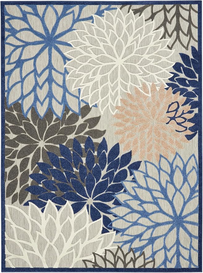 Nourison Aloha 9'6" x 13' Fabric Indoor/Outdoor Rug in Blue/Multi-Color