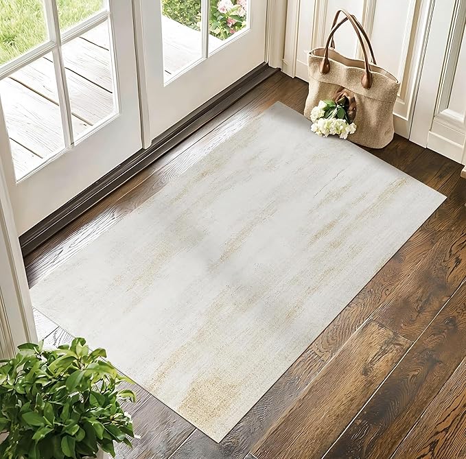 Small Bathroom Rugs, Washable Non Slip Neutral Boho Abstract Modern Farmhouse Area Rugs for Kitchen Bedroom Home Office, 3x5, Tan Taupe Cream Beige