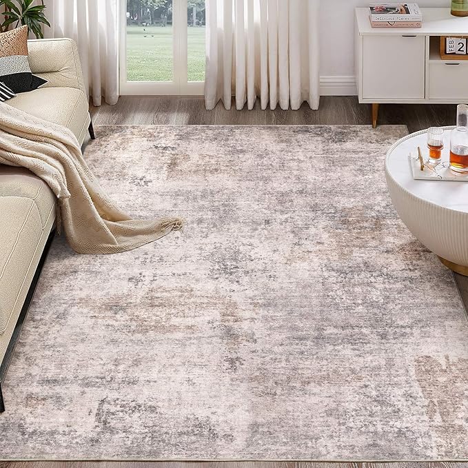 Washable Rug 10x12 Area Rugs for Living Room: Modern Abstract Neutral Soft Rug for Bedroom Dining Room Under Kitchen Table Home Office Decor - Brown Grey