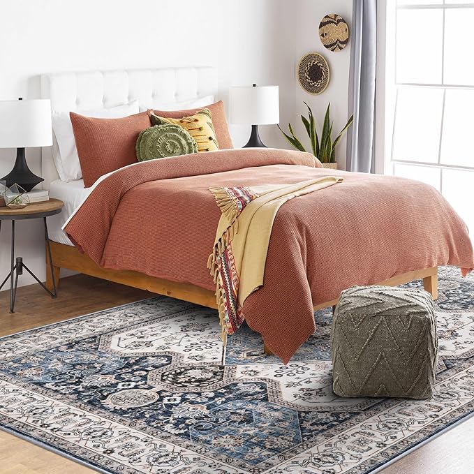 RUUGME Washable 3x5 Area Rug - Soft Area Rugs for Living Room Stain Resistant Carpet Vintage Lightweight Rugs for Bedroom with Non Slip Backing Indoor Home Decor Rugs 3x5 Navy