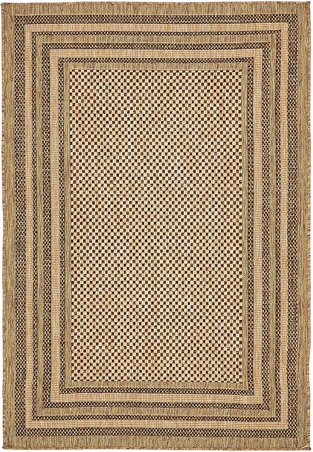 Unique Loom Outdoor Border Collection Area Rug - Multi Border (4' 1" x 6' 1" Rectangle, Light Brown/ Brown)