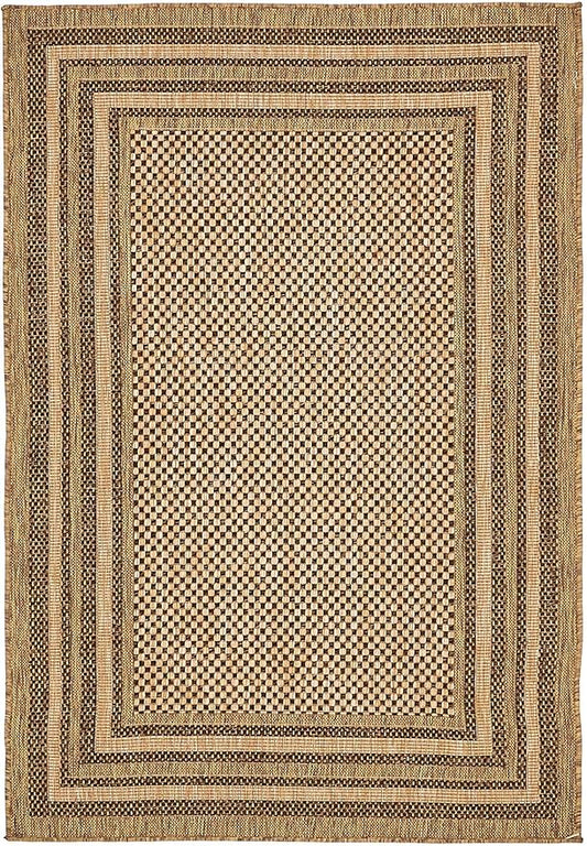 Unique Loom Outdoor Border Collection Area Rug - Multi Border (4' 1" x 6' 1" Rectangle, Light Brown/ Brown)