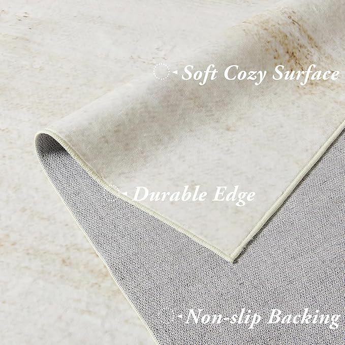 Small Bathroom Rugs, Washable Non Slip Neutral Boho Abstract Modern Farmhouse Area Rugs for Kitchen Bedroom Home Office, 3x5, Tan Taupe Cream Beige