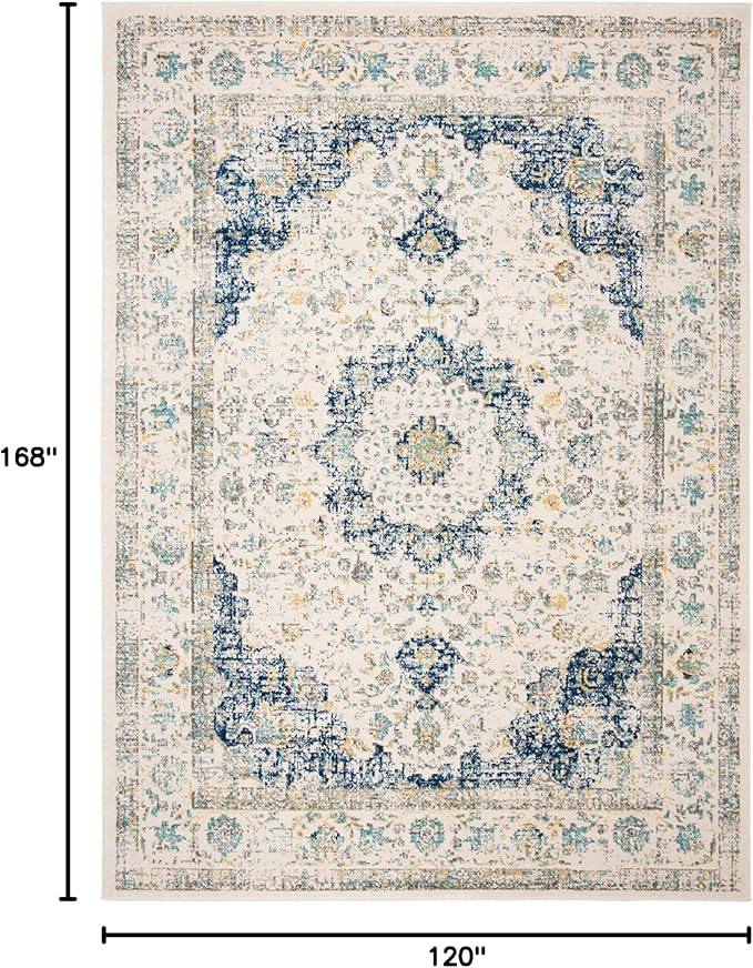 SAFAVIEH Evoke Collection Area Rug - 10' x 14', Ivory & Blue, Shabby Chic Oriental Medallion Design, Non-Shedding & Easy Care, Ideal for High Traffic Areas in Living Room, Bedroom (EVK220C)