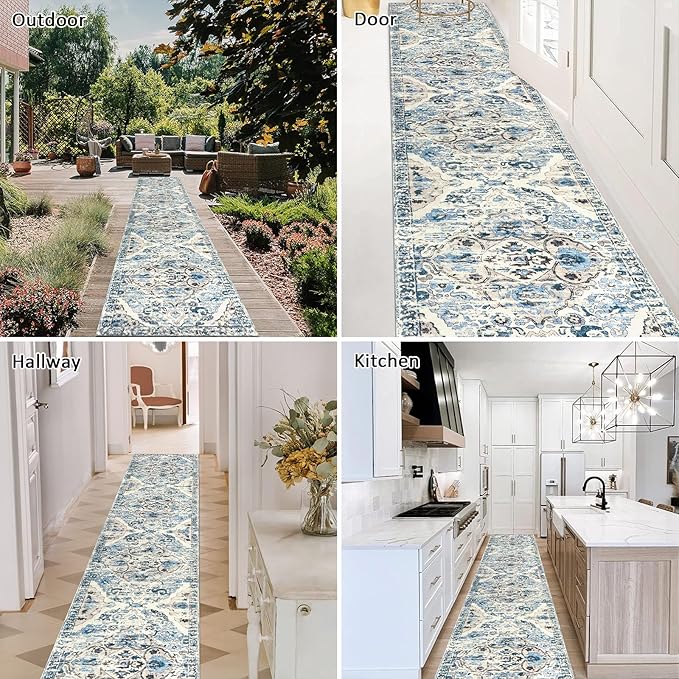 HEBE Hallway Runner Rug 2'x10' Washable Vintage Distressed Area Rugs Non Slip Laundry Rug Runner Boho Floor Carpet Runners for Hallways Entryway Laundry Room Kitchen Bathroom