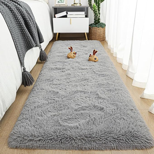 Tepook Soft Runner Rugs for Bedroom 2x6 ft with Rubber Backing, Grey Fluffy Rugs for Living Room, Shag Bedside Rug Fuzzy Plush Carpet for Room, Area Rug for Dorm Nursery Hallway Indoor Home Decor