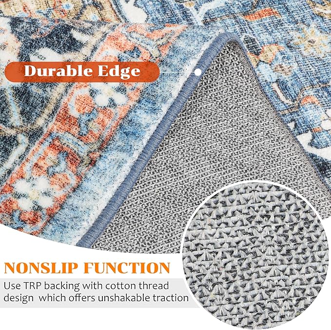 3x5 Area Rugs, Vintage Boho Rug Non-Slip Rug Non-Shedding Carpet Stain Resistant Washable Rug Indoor Floor Carpet for Living Room Bedroom Dining Room Kitchen Entryway